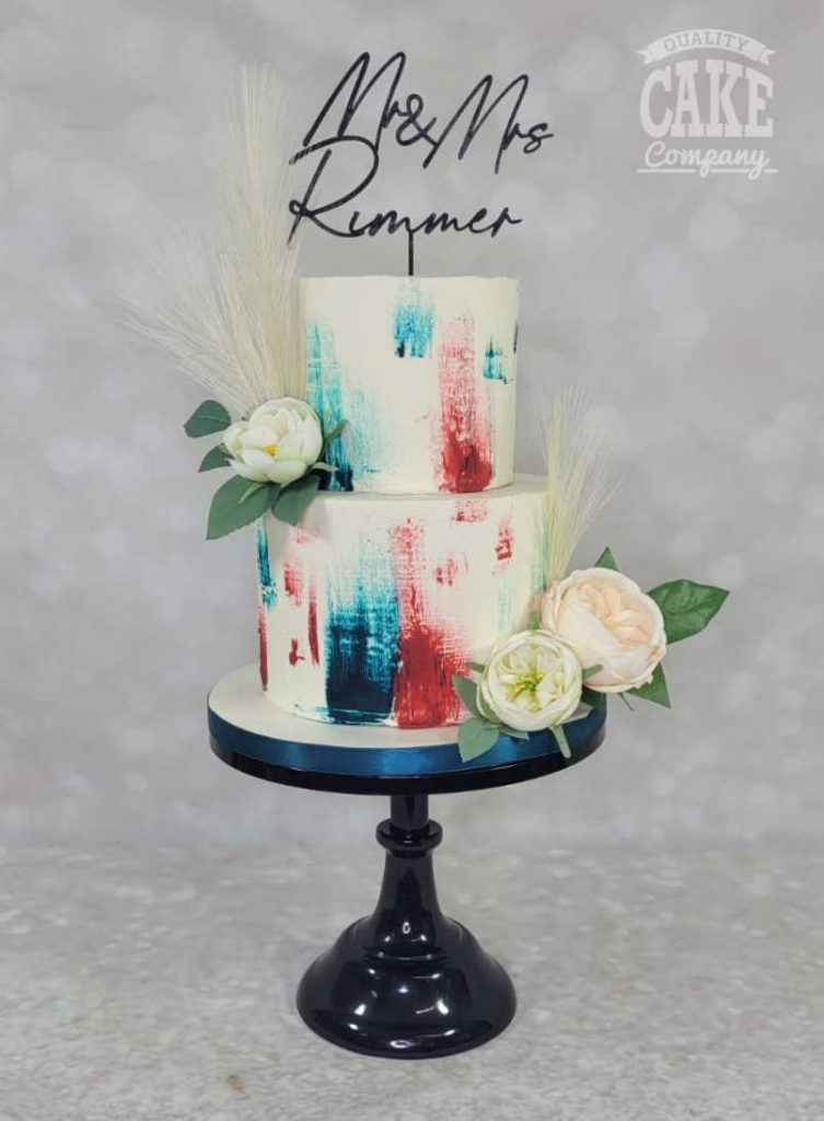 Jewel tones two tier buushed butter cream wedding cake Tamworth West Midlands Staffordshire