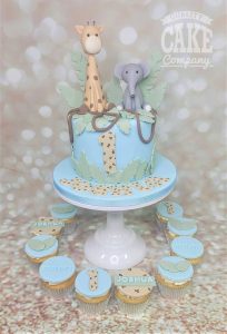 Jungle animals cake and matching pastel cupcakes - Tamworth