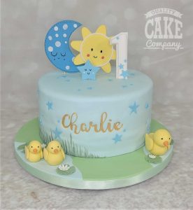 kids tv duck and moon baby first birthday cake - tamworth