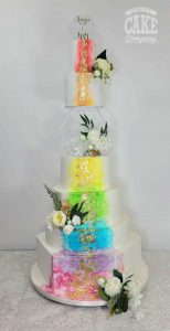 Large rainbow 6 tier wedding cake with hexagon spacer LGBTQ Tamworth West Midlands Staffordshire