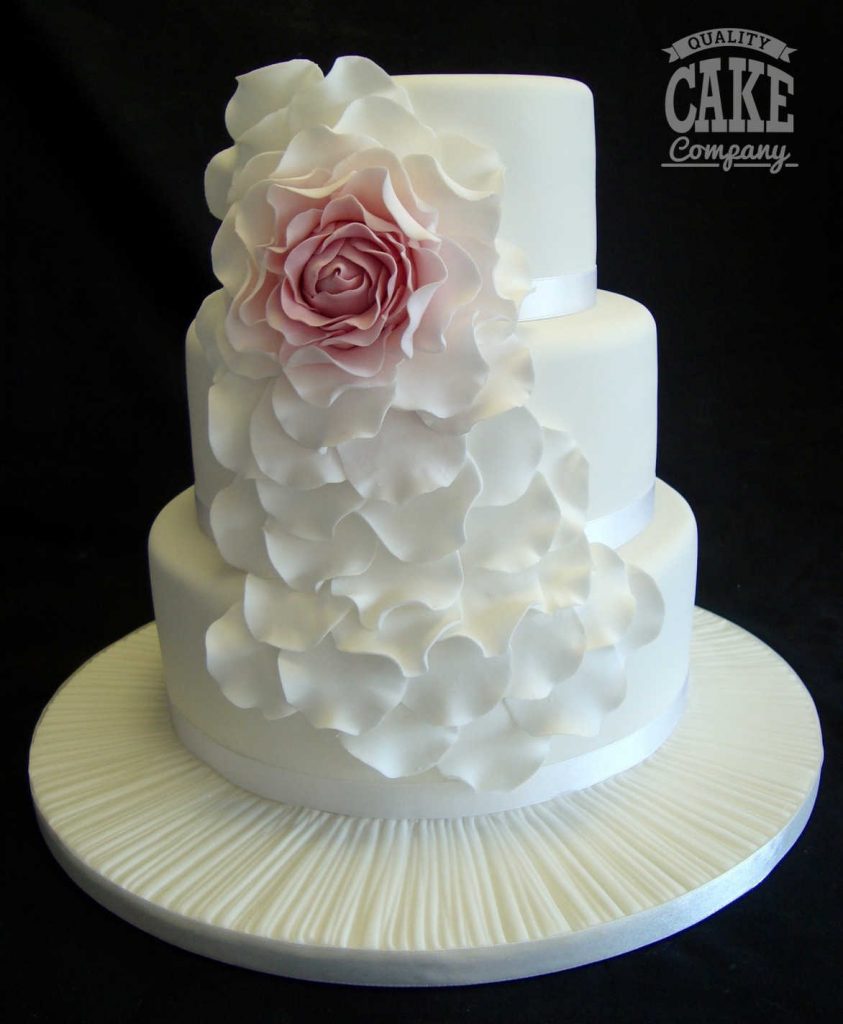 Large rose petal cascade white wedding cake Tamworth West Midlands Staffordshire