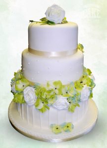 Ivory and lime green wedding stripes dots and floral ring wedding cake Tamworth West Midlands Staffordshire