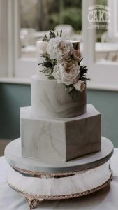 Marble hexagon wedding cake grey white peonies Tamworth West Midlands Staffordshire