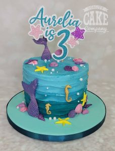 Mermaid theme cake with personalised topper - tamworth