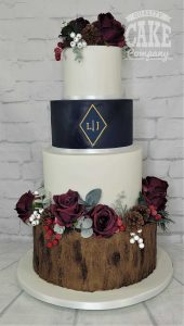 Navy blue rustic four tier classic monogram with rich red flower ring wedding Tamworth West Midlands Staffordshire