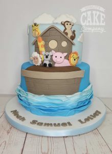 two tier noah's ark christening cake - tamworth