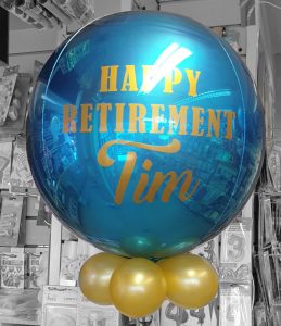 blue and gold personalised retirement balloon - Tamworth