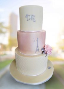 Paris initial wedding pink ivory shimmer cake Tamworth West Midlands Staffordshire