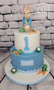 two tier peter rabbit first birthday cake - Tamworth