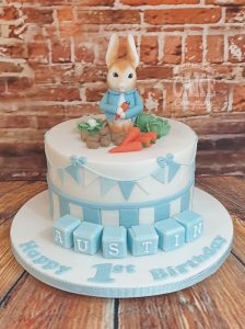 peter rabbit bunting and blocks first birthday cake - tamworth