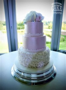 Pink and white pearl shimmer wedding three tier cake Tamworth West Midlands Staffordshire