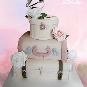 Pink blush ivory suitcase travel novelty wedding cake Tamworth West Midlands Staffordshire