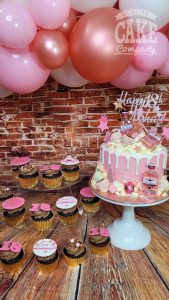 pink gin drip cake and cupcakes - tamworth