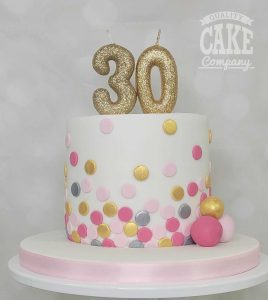 simple pink and gold dots 30th birthday cake - tamworth