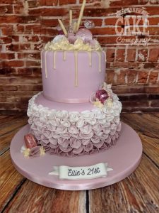 two tier mauve pink ruffle drip cake - Tamworth