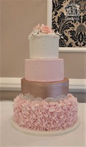 Pink ruffle wedding at Moor Hall cake Tamworth West Midlands Staffordshire