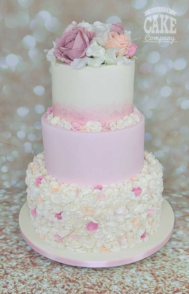 Pretty peach and pink ruffle wedding cake Tamworth West Midlands Staffordshire