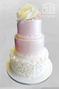 Pretty pink and white ruffle and pearl border wedding three tier Tamworth West Midlands Staffordshire