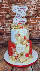 two tier red and gold cascade of treats - Tamworth