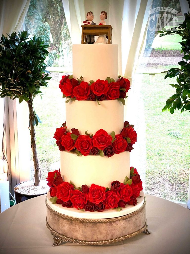 Red rose seperator wedding cake three tier with people Tamworth West Midlands Staffordshire
