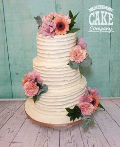 Ribbed Buttercream Fresh Flowers wedding cake three tier Tamworth West Midlands Staffordshire