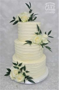 Ribbed buttercream wedding cake fresh white flowers three tier Tamworth West Midlands Staffordshire