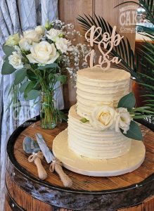 Ribbed buttercream wedding simple fresh roses two tier Tamworth West Midlands Staffordshire