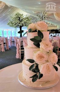 Ribbed buttercream with lots of fresh white roses wedding cake Tamworth West Midlands Staffordshire