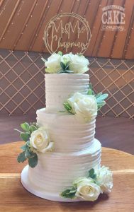Ribbed buttercream wooden topper three tier wedding cake Tamworth West Midlands Staffordshire