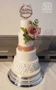 Rose Gold Floral Ruffle wedding cake mised tiers floral base Tamworth West Midlands Staffordshire