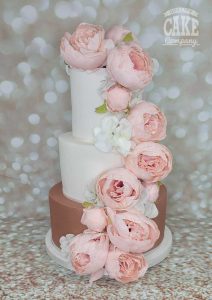Rose Gold peony cascade wedding cake three tier Tamworth West Midlands Staffordshire