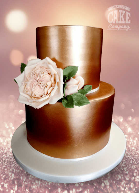 Rose Gold shimmer two tier wedidng cake Tamworth West Midlands Staffordshire