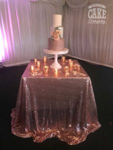 Rose gold glitter with flowers tall cake wedding Tamworth West Midlands Staffordshire