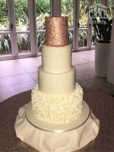 Rose gold confetti tall elegant wedding cake four tier Tamworth West Midlands Staffordshire