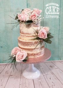 Rustic Floral wedding two tier pink roses semi naked Tamworth West Midlands Staffordshire