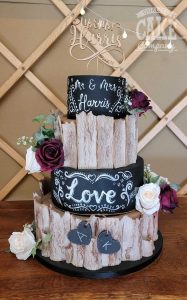 Rustic bark and chalk theme four tier wedding cake Thorpe Tamworth West Midlands Staffordshire