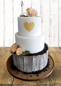Rustic bark and knitted gold heart three tier wedding Tamworth West Midlands Staffordshire