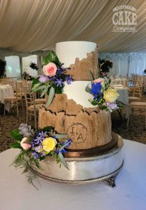Rustic bark themed cake with torn bark effect three tier wedding Tamworth West Midlands Staffordshire