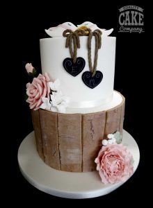 Rustic mini bark and chalk hearts wedding cake Tamworth West Midlands Staffordshire