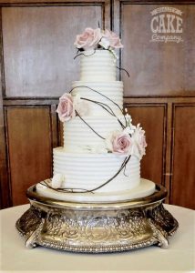 Rustic ribbed buttercream wedding cake with wooden twigs Tamworth West Midlands Staffordshire