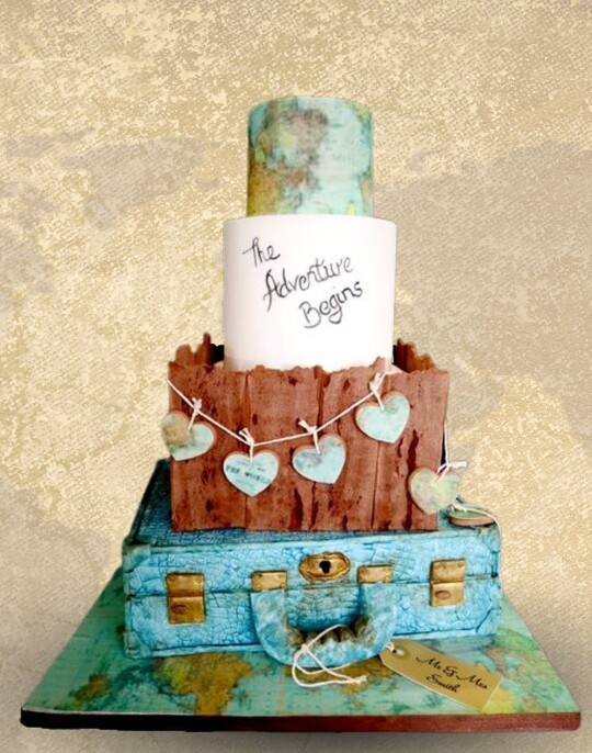 Rustic travel theme suitcase world map adventure novelty wedding Tamworth West Midlands Staffordshire