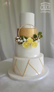 Sch house four tier wedding calke gold hoop with sugar roses and geometric lines Tamworth West Midlands Staffordshire