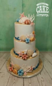 Seashell underwater tropical ocean themed wedding cake three tier Tamworth West Midlands Staffordshire