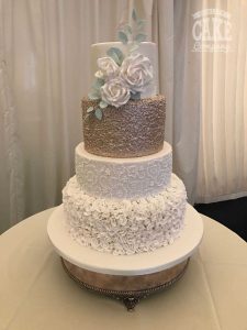 Silver and white ruffle glitter wedding cake Tamworth West Midlands Staffordshire