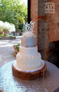 Silver and white sparkly wedding cake mr & mrs bling wedding cake diamante topper Tamworth West Midlands Staffordshire