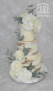 Simple buttercream semi-naked rustic carnation and roses wedding cake Tamworth West Midlands Staffordshire