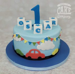 simple car theme first birthday cake - tamworth