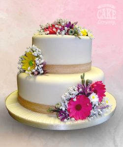 Colourful gerbera wedding cake two tier Tamworth West Midlands Staffordshire