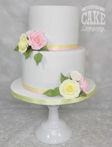 Simple two tier wedding cake pink and yellow Tamworth West Midlands Staffordshire