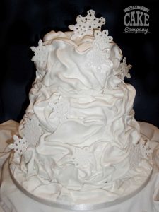 Snow flake fabric draped wedding cake winter Tamworth West Midlands Staffordshire